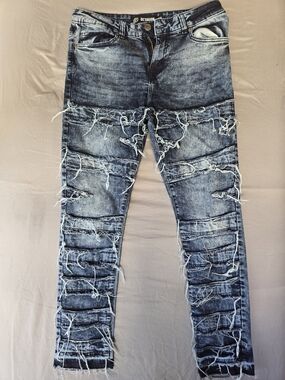 Octagon Men's Distressed Blue Washed Jeans